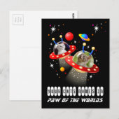 Ihre 2 Katzen in einer Alien Raumschiff UFO Sci Fi Postkarte (Vorne/Hinten)