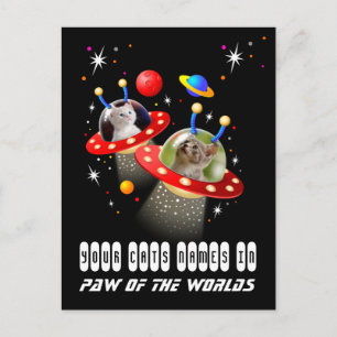 Ihre 2 Katzen in einer Alien Raumschiff UFO Sci Fi Postkarte