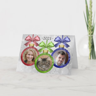 Ihre 3 Fotos Ornament Falted Holiday Card (RGB) Feiertagskarte