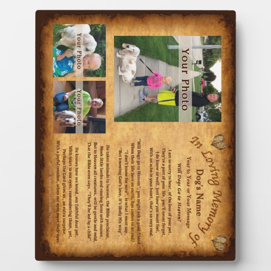 Ihre 3 Fotos, Text Dog Gedenkstätte Plaque und Ged Fotoplatte (Vorderseite)