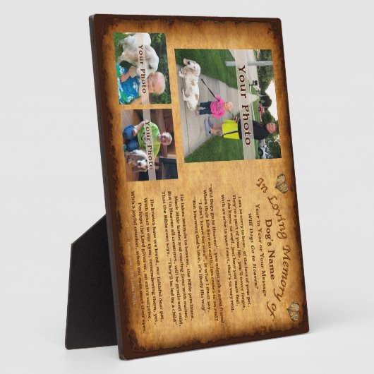 Ihre 3 Fotos, Text Dog Gedenkstätte Plaque und Ged Fotoplatte (Seite)