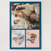 Ihre 3 Fotos und Skriptnamen in Ocean Blue Puzzle (Vertikal)