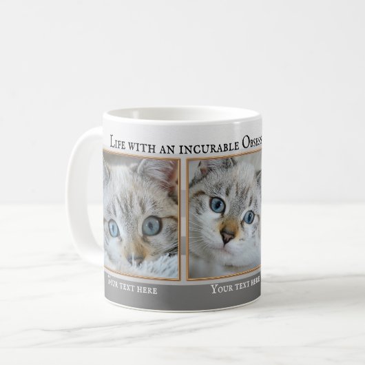 Ihre 3 Niedlichen Cat Fotos Grau Strickte Tasse (Vorderseite Links)