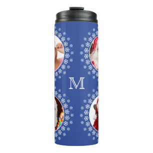 IHRE 4 FOTOS in einem Snowflake Rahmen Custom Tumb Thermosbecher