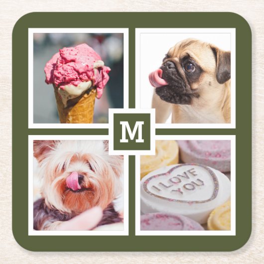 IHRE 4 FOTOS & MONOGRAMM Untersetzer (Vorderseite)