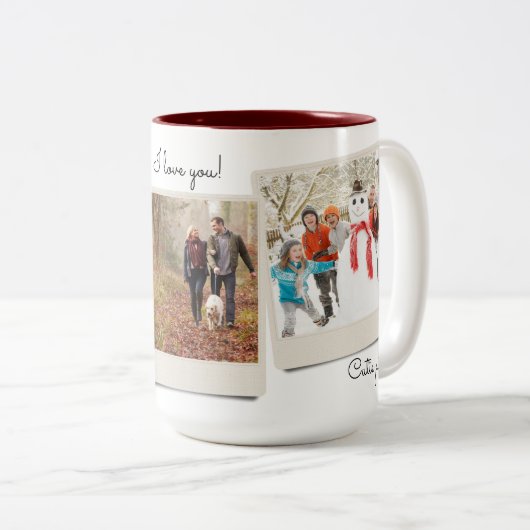 Ihre drei eigenen Fotos und Texte | Sofortiges Fot Zweifarbige Tasse (VorderseiteRechts)