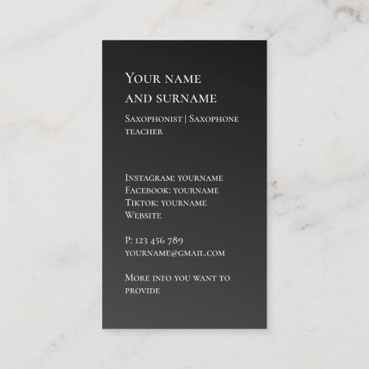 Ihre eigene Foto Jazz Musiker Business Card Visitenkarte (Rückseite)