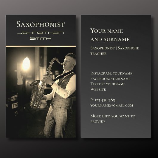Ihre eigene Foto Jazz Musiker Gold Business Card Visitenkarte