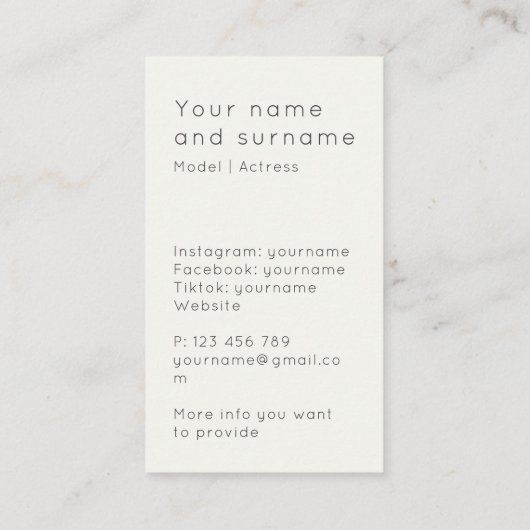 Ihre eigene Foto-Modell Acress Business Card Visitenkarte (Rückseite)