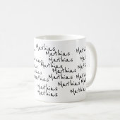Ihre eigenen schwarzen Skriptnamen auf weiß Kaffeetasse (VorderseiteRechts)