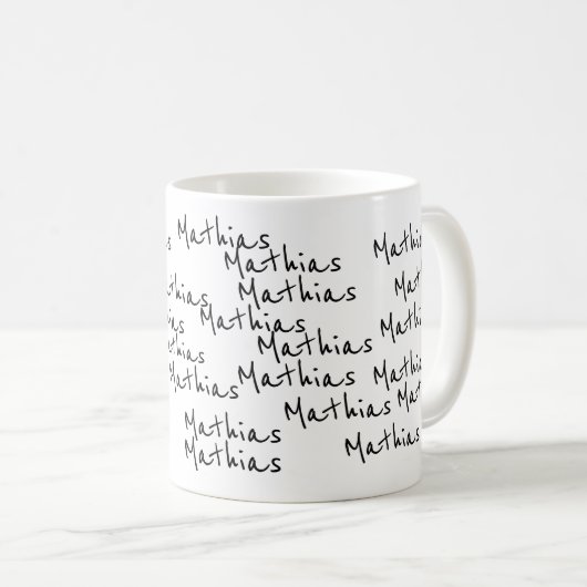 Ihre eigenen schwarzen Skriptnamen auf weiß Kaffeetasse (VorderseiteRechts)