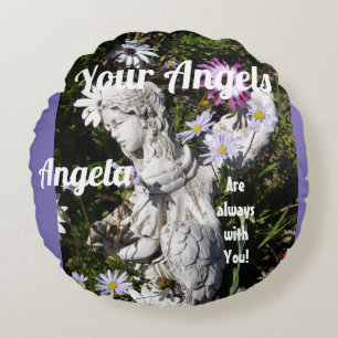 Ihre Engel sind immer bei Ihnen Lilac Floral Angel Rundes Kissen