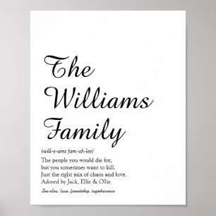 Ihre Familien-Definitions-Schrift Schwarz und Weiß Poster