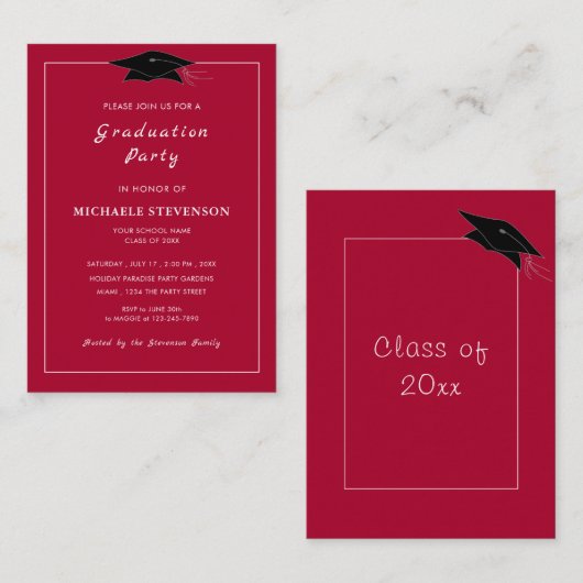 Ihre Farben Modernes Design Grad Party Einladungen (Vorne/Hinten)