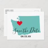 Ihre Farben Washington Map Save the Date gestalten Ankündigungspostkarte (Vorne/Hinten)