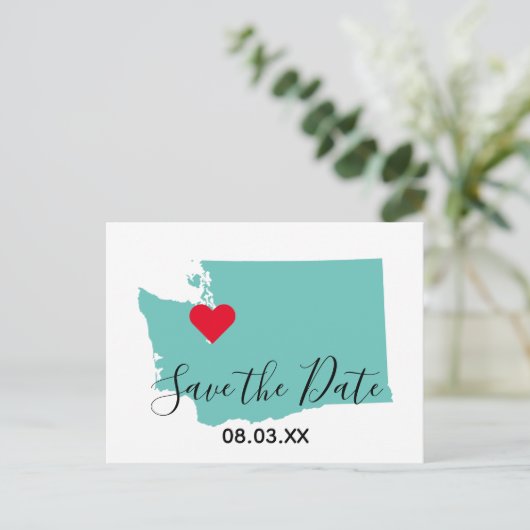 Ihre Farben Washington Map Save the Date gestalten Ankündigungspostkarte (Stehend Vorderseite)
