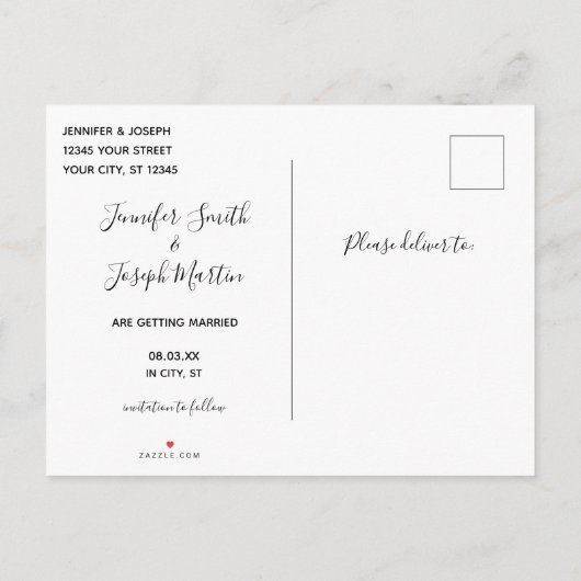 Ihre Farbenkopfform Save the Date Ankündigungspostkarte (Rückseite)