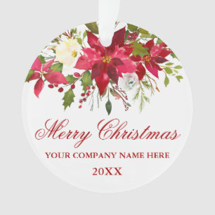 Ihre Firma Watercolor Roter Weihnachtsstern Floral Ornament