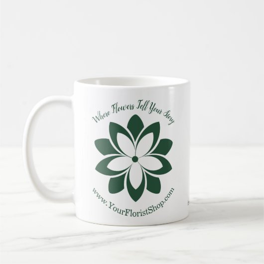 🌸 Ihre florale Geschichte Florist Markenwerbung Kaffeetasse (Links)