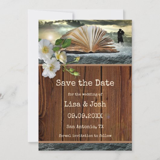 Ihre Foto Book Lover Library Save the Date Card Einladung (Vorderseite)
