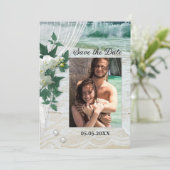 Ihre Foto QR Code Beach Orchid Save the Date Karte (Stehend Vorderseite)