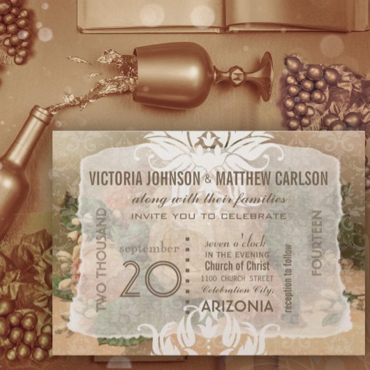 Ihre Foto Rose Gold Floral Hochzeitseinladungen Einladung