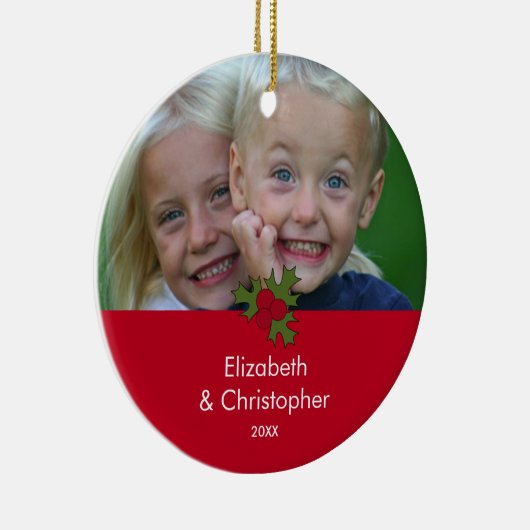 Ihre Foto-Stechpalmen-Rahmen-Weihnachtsverzierung Keramikornament (Rechts)