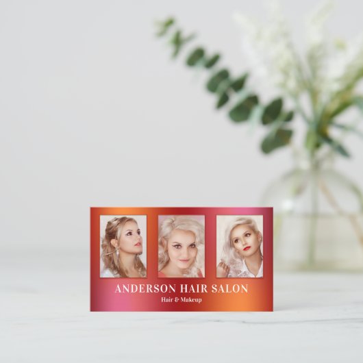 Ihre Fotos Glam Hair Beauty Business Card Visitenkarte (Stehend Vorderseite)