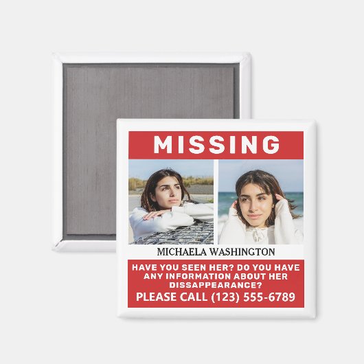 IHRE Fotos & Text "VERMISSTE PERSON" Magnet (Vorderseite/Rückseite)