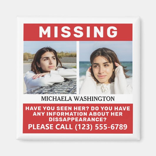 IHRE Fotos & Text "VERMISSTE PERSON" Magnet (Vorne)