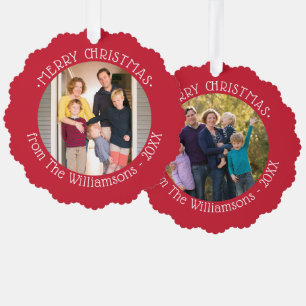 Ihre Fotos und Name Red Border Weihnachten Ornament Karte