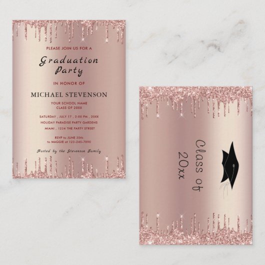 Ihre Graduation Party Einladung Rose Gold Glitzer (Vorne/Hinten)