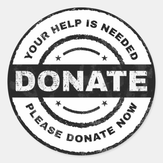 Ihre Hilfe ist notwendig Spendenaufkleber für die Runder Aufkleber (Vorderseite)