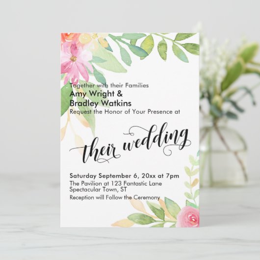 Ihre Hochzeitstypografie - Blumenzehen Einladung (Stehend Vorderseite)