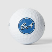 Ihre Initialen in Weiß und Schwarz auf Blau Golfball (Vorderseite)