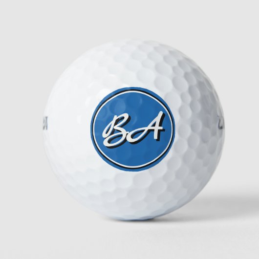 Ihre Initialen in Weiß und Schwarz auf Blau Golfball (Vorderseite)