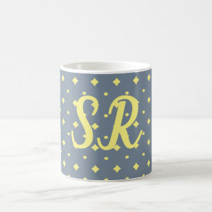 Ihre Initialen Tasse, blau-grau und weich gelb Kaffeetasse