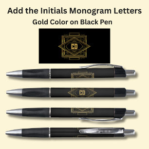 Ihre Initials Monogram Gold Geometric auf Black Kugelschreiber
