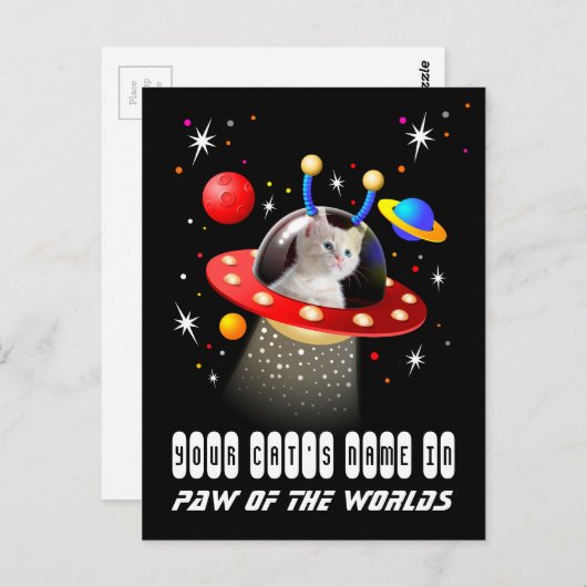 Ihre Katze in einer Alien Raumschiff UFO Sci Fi Sc Postkarte (Vorne/Hinten)