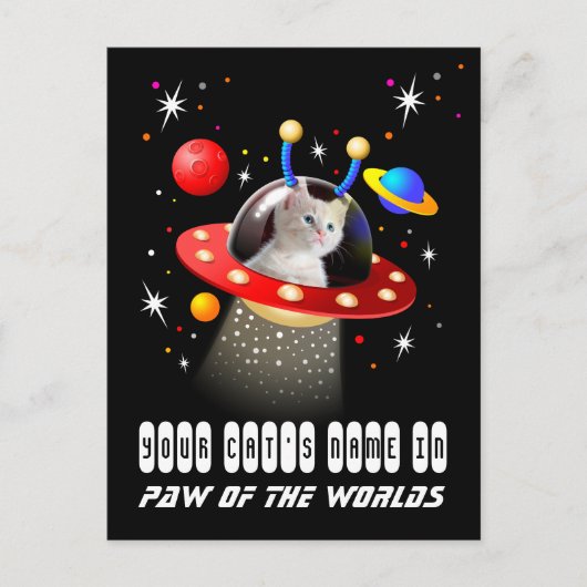 Ihre Katze in einer Alien Raumschiff UFO Sci Fi Sc Postkarte (Vorderseite)