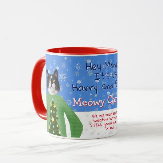 Ihre Katzen in Ugg Weihnachts Sweaters Custom Foto Tasse (Vorderseite Links)