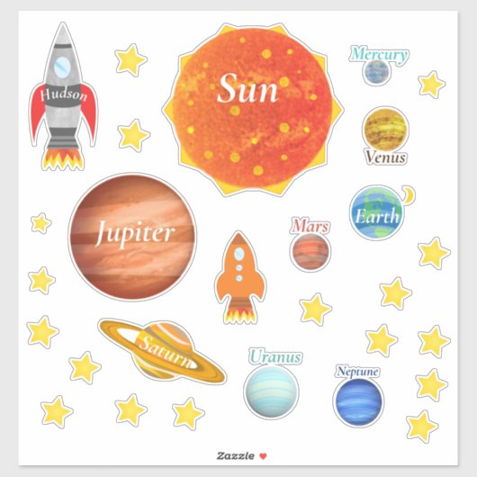 Ihre Kinder benennen Planets Spaceships Solar Syst Aufkleber (Blatt)