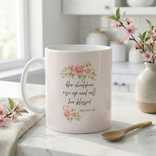Ihre Kinder erheben sich und preisen sie selig Kaffeetasse