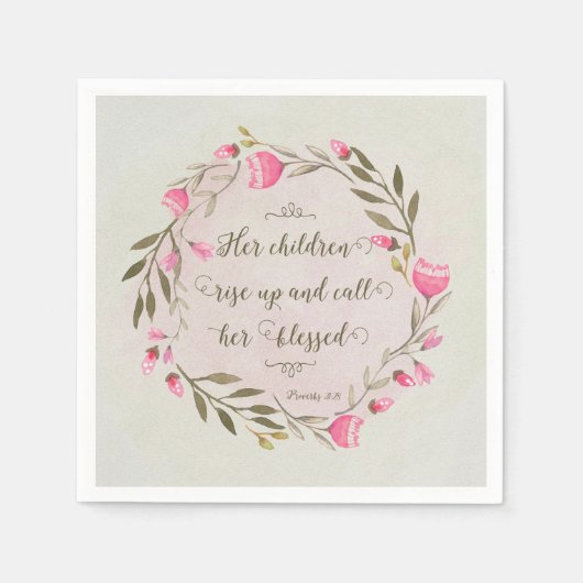 Ihre Kinder stehen auf und nennen sie gesegnet Serviette (Vorderseite)