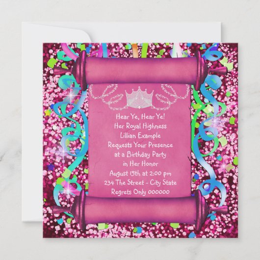 Ihre Königliche Hoheit Prinzessin Geburtstagsparte Einladung (Vorderseite)