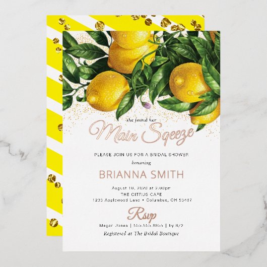 Ihre Lemon Squeeze Bridal Folieneinladung (Vorderseite/Rückseite)