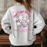 Ihre letzte Diskothek Königin Junggeselinnen-Absch Sweatshirt<br><div class="desc">Personalisieren Sie die Vorder-und Rückseite dieses super niedlich und lustig Ihre letzte Disco Thema heiß rosa Hochzeitsfeier Junggeselinnen-Abschied oder Weekend Heather Grau passende Sweatshirt für Ihre Brautmädchen und Party Gäste mit "Disco Queen" (oder individuelle Name) auf der vorderen Tasche Platz, und Brautenname, Jahr und Stadt / Staat des Party /...</div>