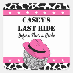 Ihre letzte Fahrt Disco-Cowgirl-Junggesellinnen-Ab Quadratischer Aufkleber