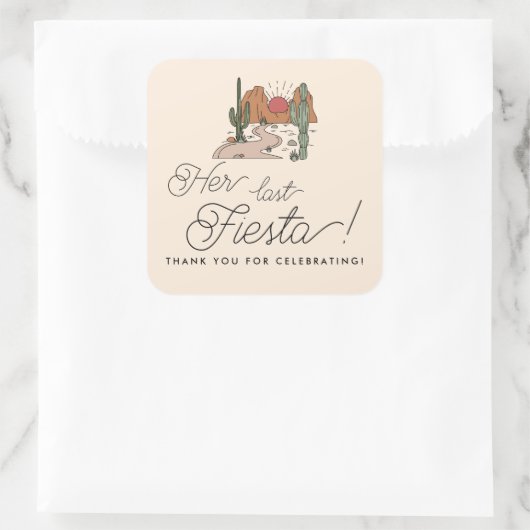 Ihre letzte Fiesta Boho Wüste Bachelorette-Gunst Quadratischer Aufkleber (Tasche)