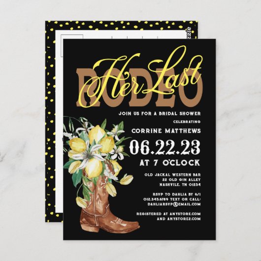 Ihre letzte Rodeo Cowgirl Boots Lemons Brautparty Postkarte (Vorne/Hinten)